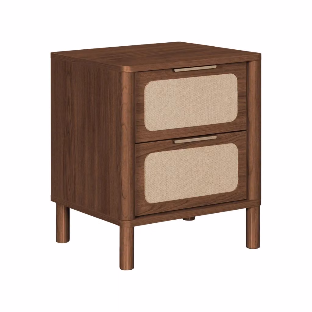 Set di 2 comodini vintage SWEEEK in legno e canna con 2 cassetti, colore noce e dettagli oro – 2