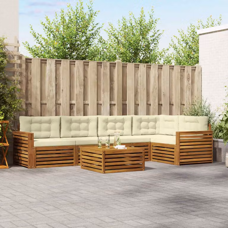 Set di divani da esterno vidaXL 6 pz in legno di acacia con tavolo da caffè e cuscini, colore beige e marrone