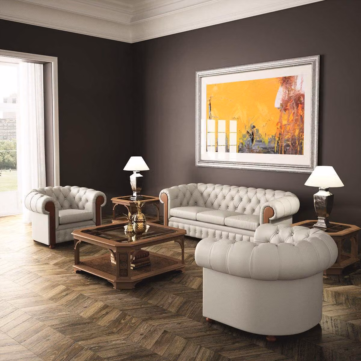 Design Sofagarnitur Chesterfield 3+1+1 Set Sofa Sessel Couch Polster Set