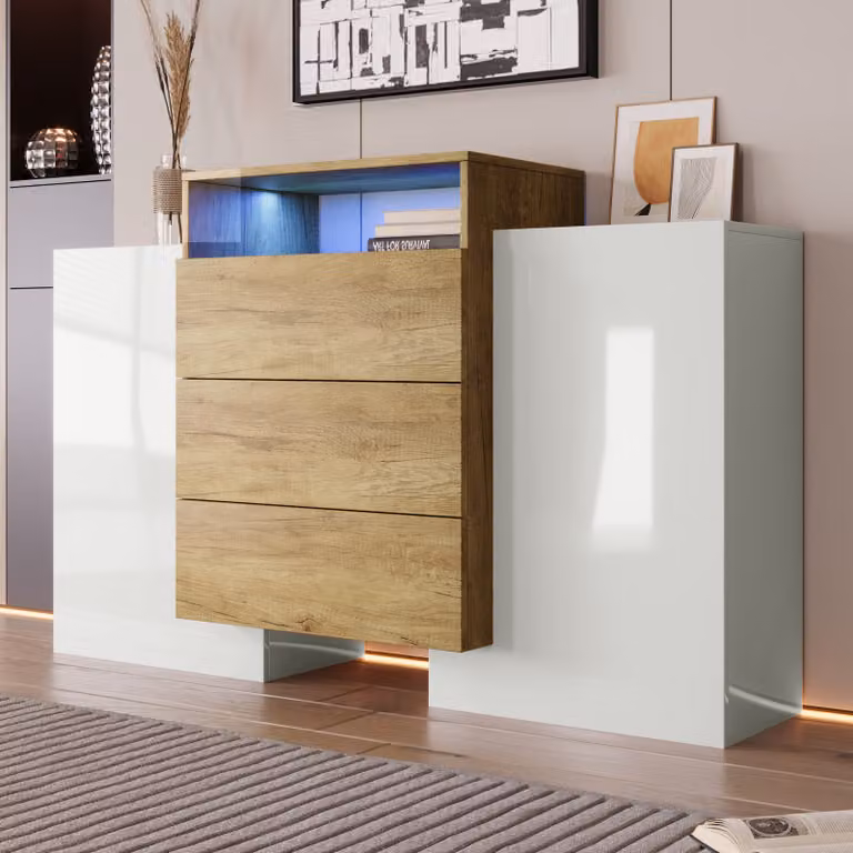 Cassettiera lucida Merax, ripiano con effetto luce LED, ampio ed elegante spazio di archiviazione