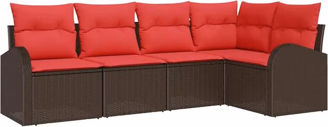 Set Divano da Giardino 5 pz | Set Salotto da Giardino Marrone polyrattan