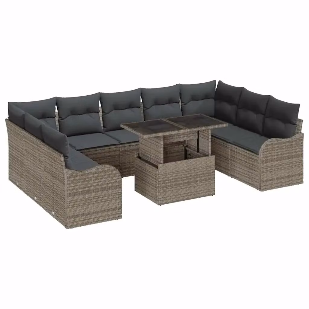 Set Divano da Giardino vidaXL a Forma a U con 9 Posti e Tavolino, Grigio – 2