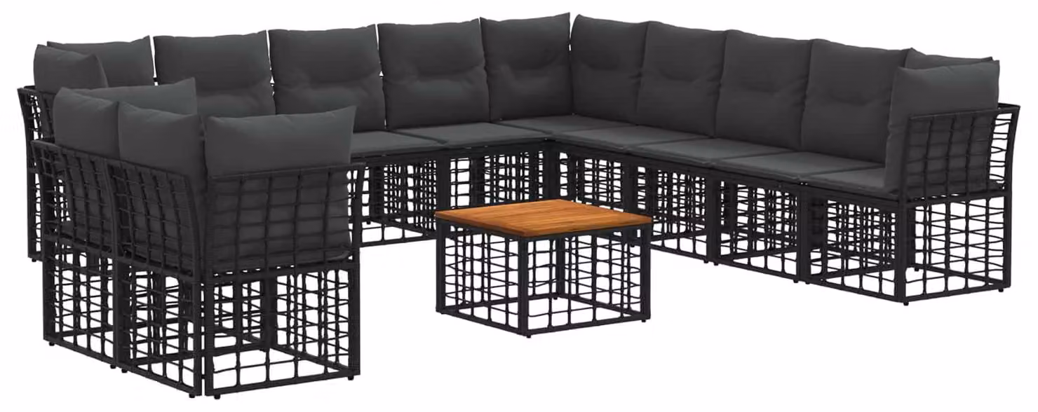 Set di divani da esterno 12 pcs Nero e Grigio scuro Poliestere