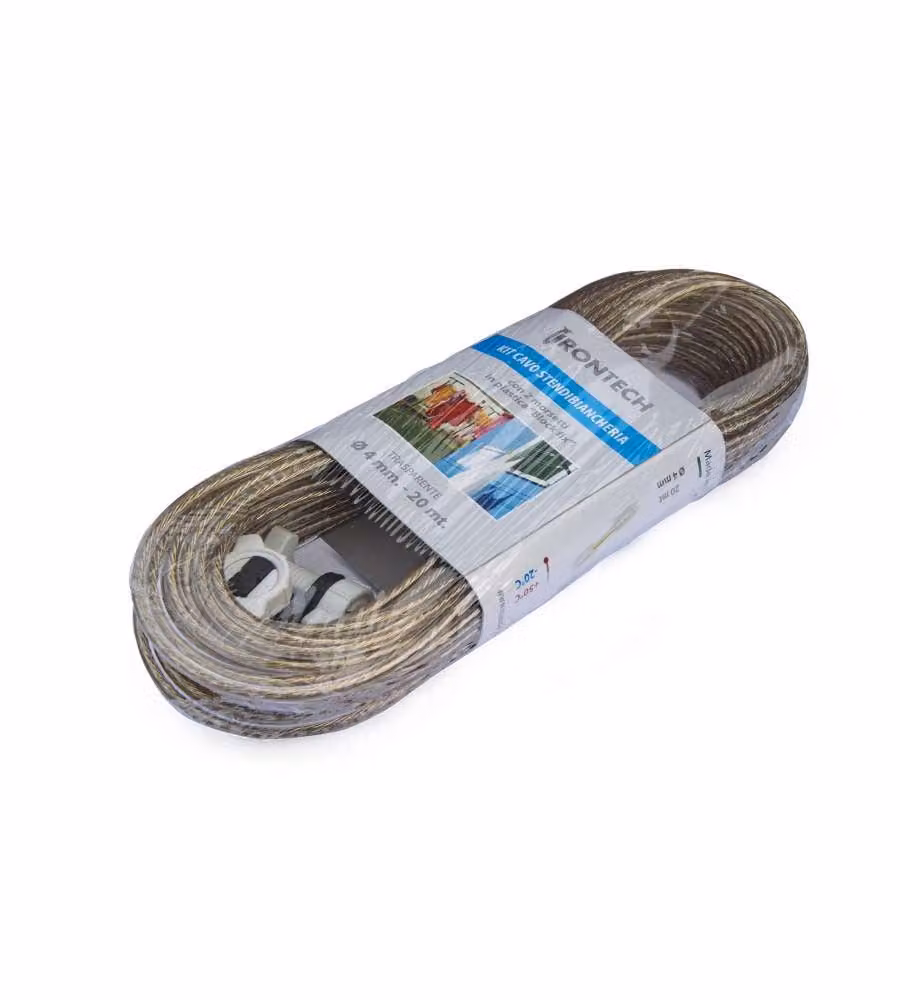 Irontech Kit Cavo Stendibiancheria 4mm x 20m Trasparente con Morsetti