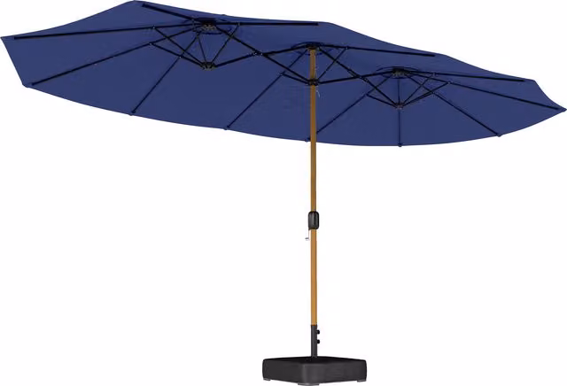 Ombrellone Doppio Outsunny con 12 Stecche, Manovella e Base a Croce, Blu Scuro, 4,7 x 2,8 m – 1