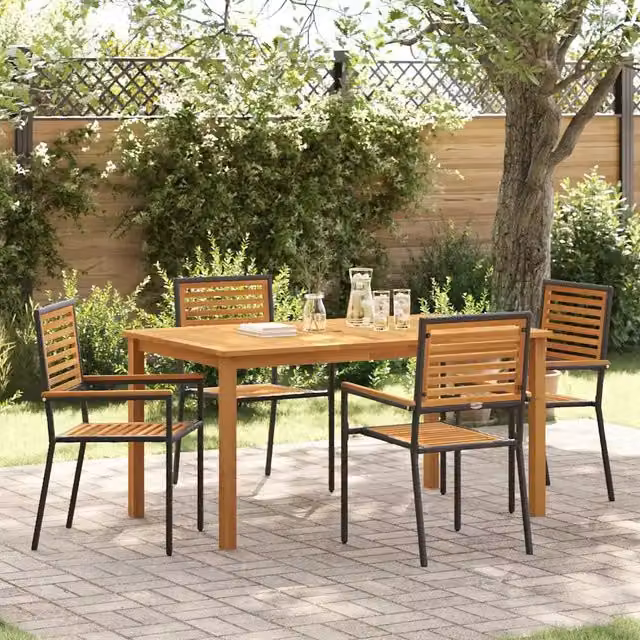 Set da Pranzo per Giardino 5 pz Nero Legno di Acacia Massello 3365517