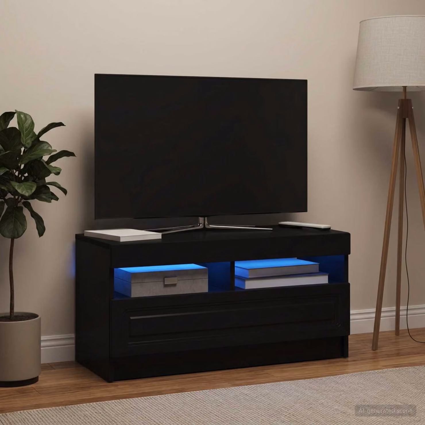 Mobile TV LED vidaXL Nero in legno MDF con illuminazione integrata L 81 cm, P 40 cm, H 35 cm