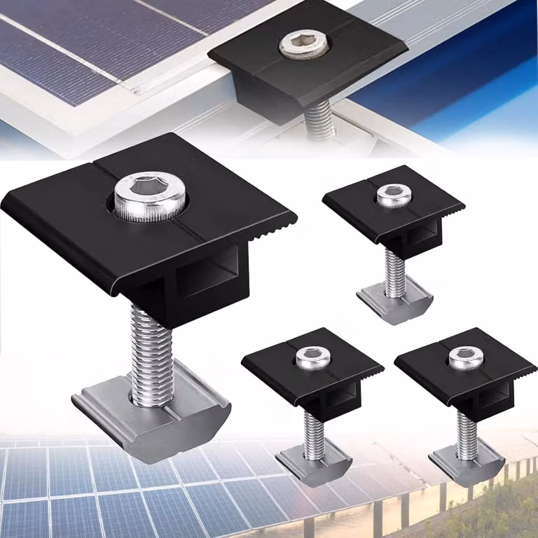 4 pezzi Staffa per pannelli solari morsetti centrali 40mm nero - Staffa per pannelli solari, morsetto centrale a T PV fotovoltaico per pannelli incorniciati