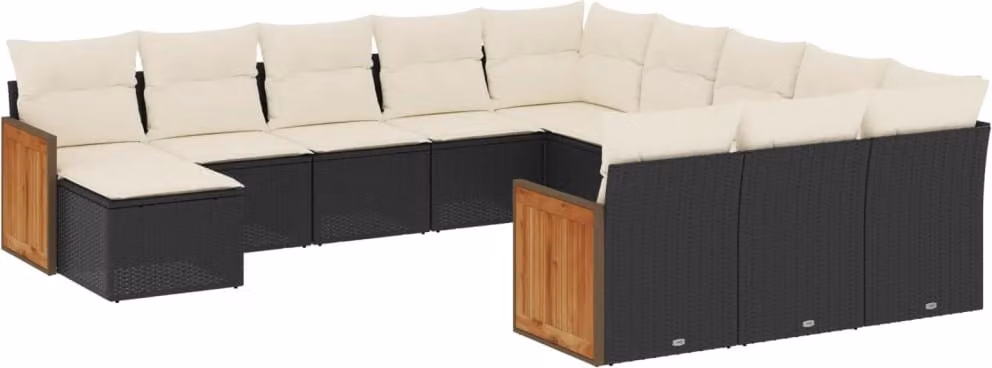 Set Divani da Giardino 12 pz con Cuscini Nero in Polyrattan