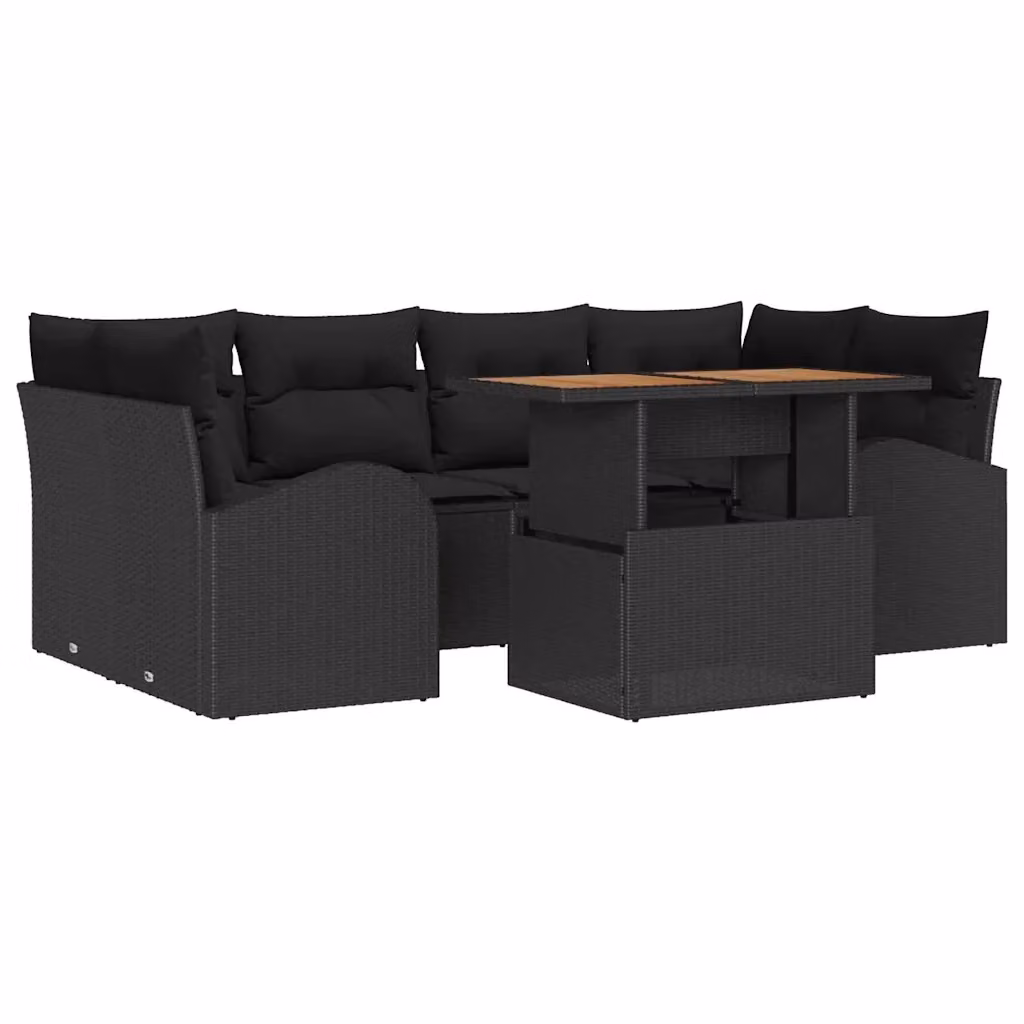 Set Divano da Giardino vidaXL 7 Pezzi a Forma di L con Tavolino e Contenitore Nero in Rattan e Metallo – 2
