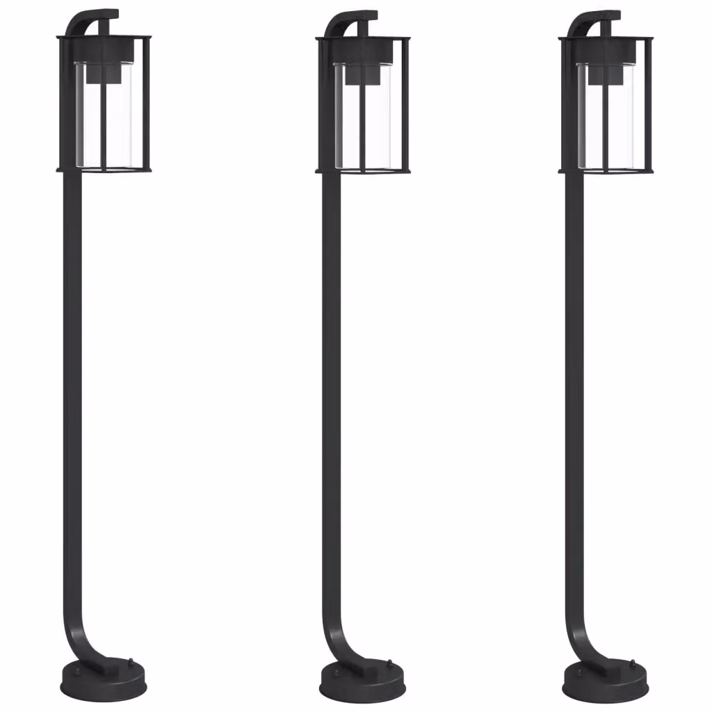Set di 3 lampade da terra per esterni vidaXL in acciaio inox e plastica, colore nero, Altezza: 100 cm – 2