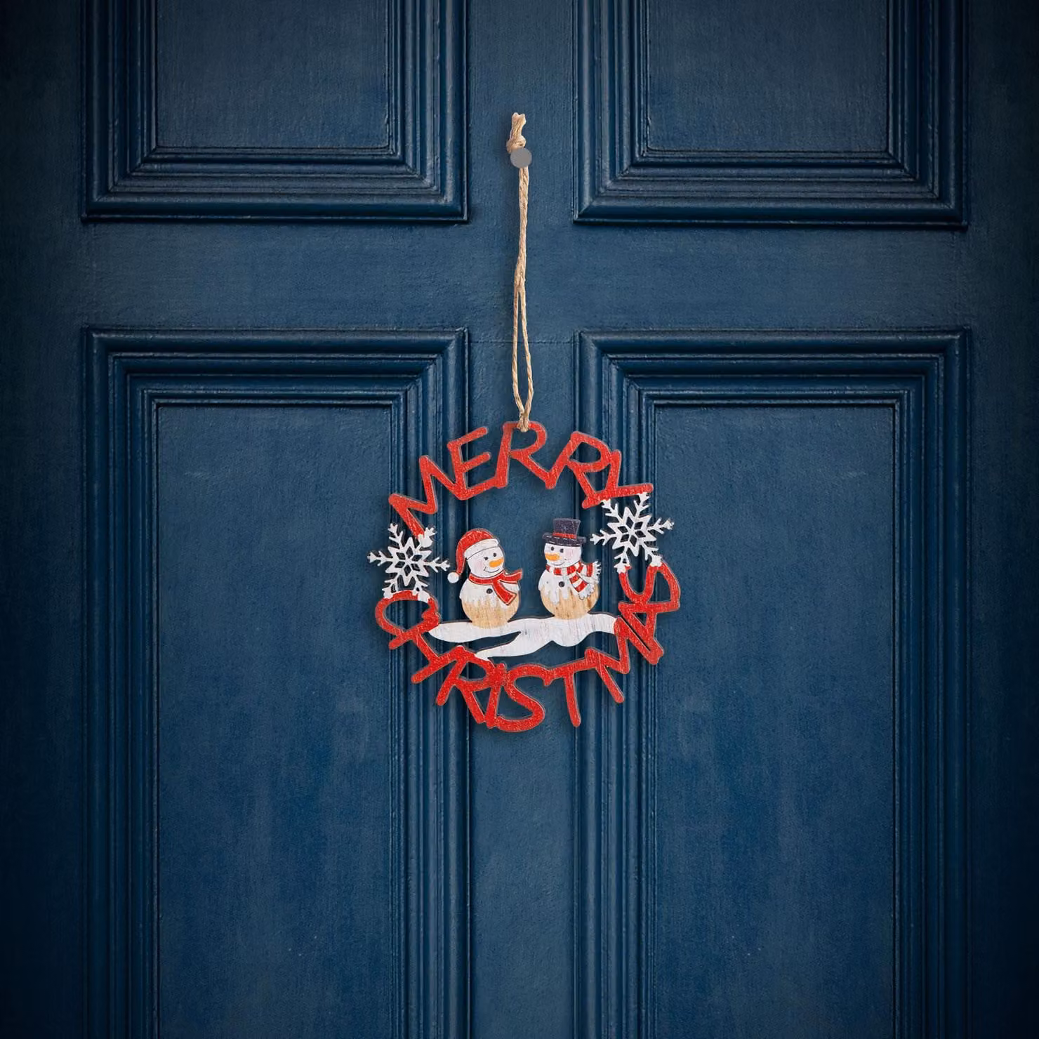 Decorazioni natalizie - legno, pupazzo di neve rosso - 10 cm