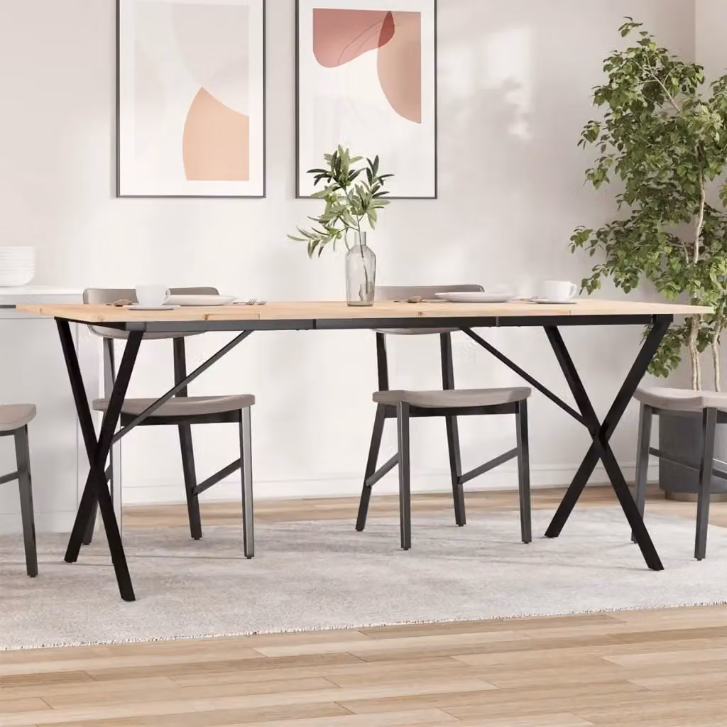 Tavolo da pranzo e da cucina rettangolare in legno di pino e metallo con telaio a X, colore marrone, L: 180 cm, P: 90 cm, H: 75 cm – 2