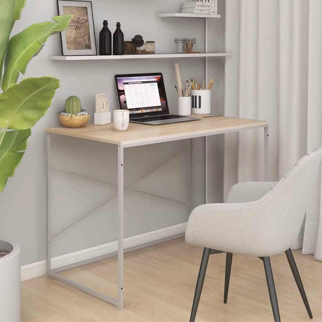 vidaXL Scrivania per computer in legno bianco e rovere 110x60x70 cm - Scrivania per computer - Tavoli per computer - Scrivania per computer - Scrivanie per computer
