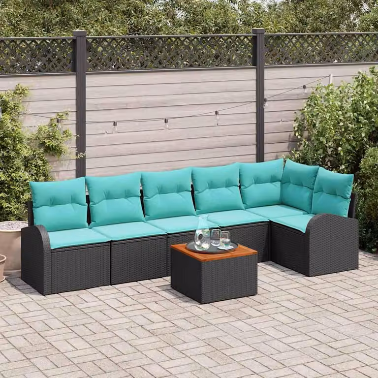 Maison Exclusive - Set da giardino composto da 7 pezzi. Divano e poltrone in rattan sintetico, colore nero e turchese