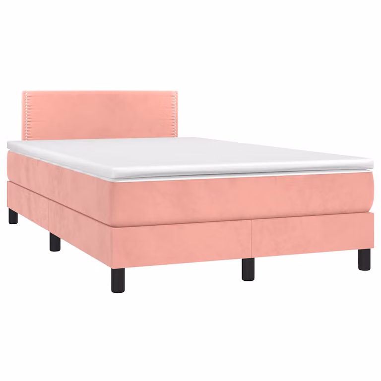 Letto Ibrido con Materasso vidaXL in Velluto Rosa e Bianco con Illuminazione LED e Porte USB L/P: 120 x 200 cm