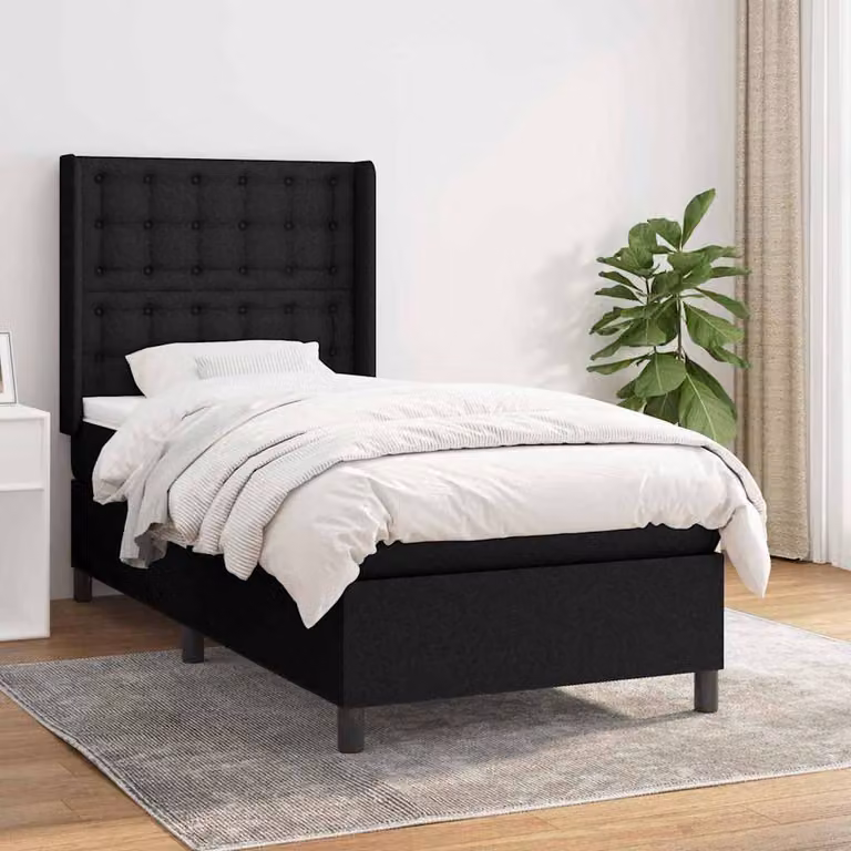 vidaXL Giroletto a Molle con Materasso Ibrido in Tessuto Nero, L/P/H: 80 x 200 x 45 cm
