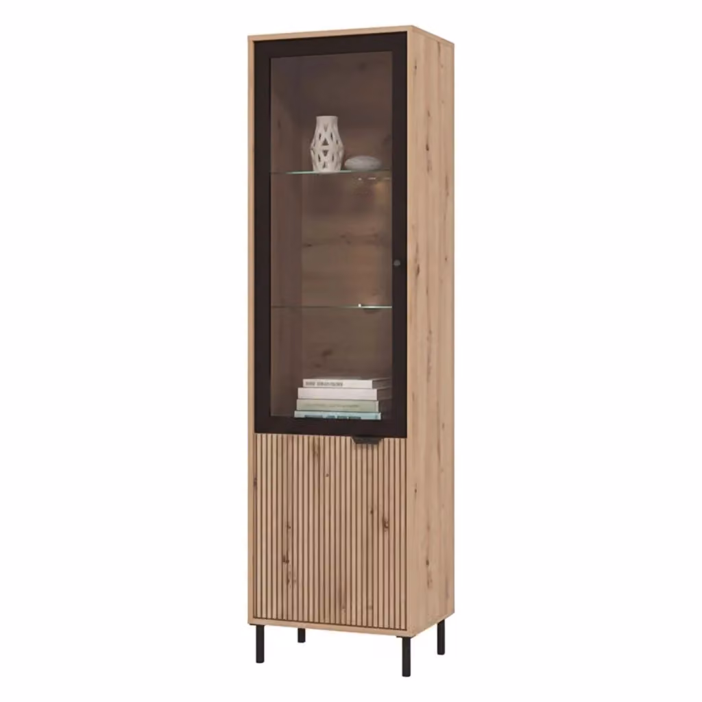 Mobile Espositore DMORA Sorisole con Vetrina e 4 Ripiani, Colore Marrone Rovere Nodi, H 195 x L 54.5 x P 40 cm – 2