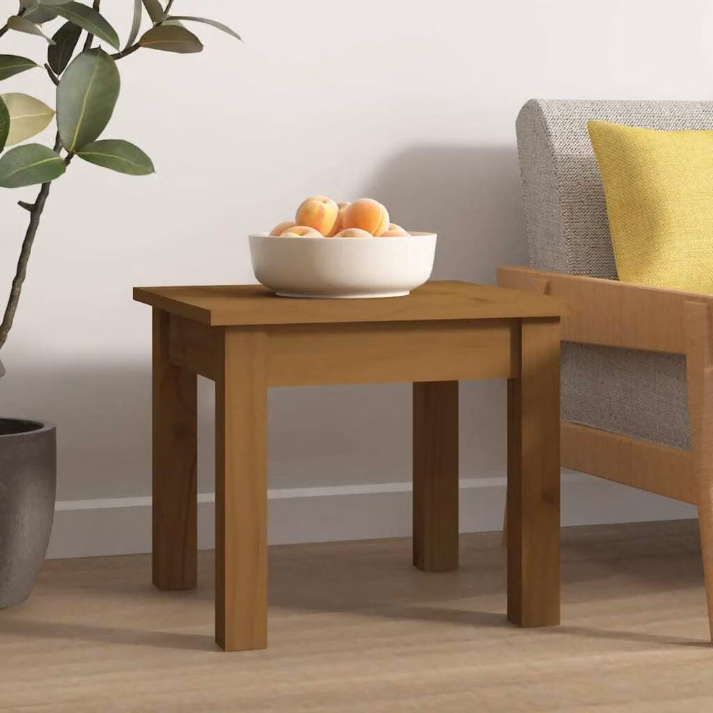 The Living Store Tavolino marrone miele 35x35x30 cm in legno massiccio di pino