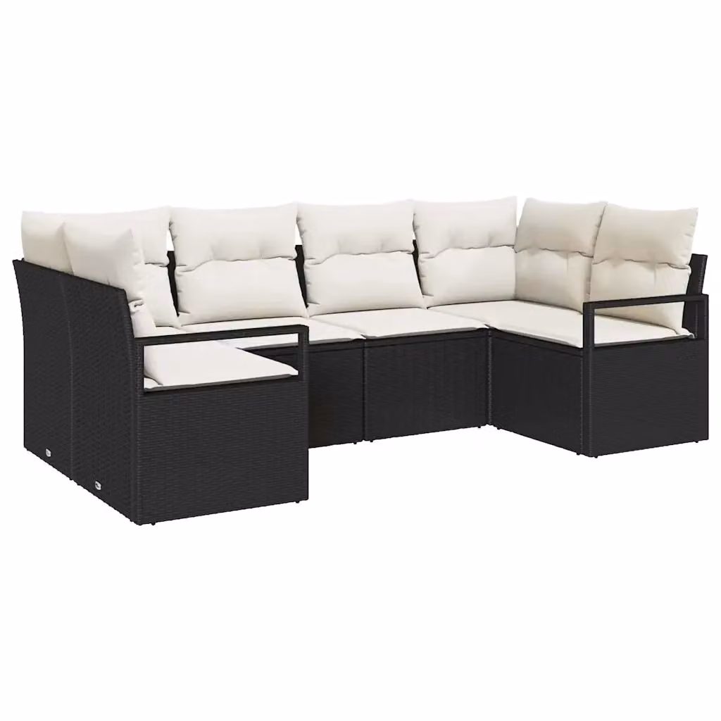 Set di divani da giardino vidaXL a forma di L con cuscini beige e struttura in metallo nero, composto da 6 pezzi con tavolino, pouf ed elementi angolari – 2