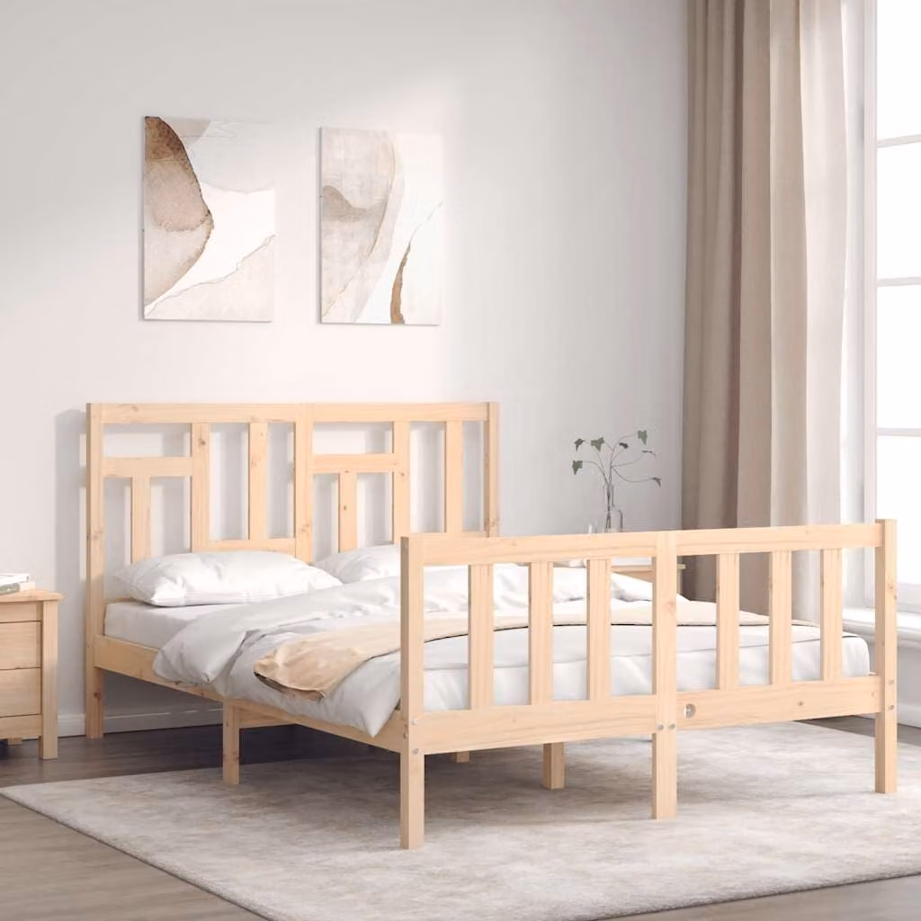 vidaXL Giroletto in legno massello di pino marrone con doghe fisse, L/P/H: 200 x 140 x 145,5 cm