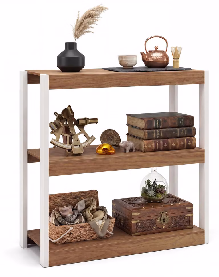 KOMFOTTEU, libreria a 3 ripiani, stile industriale vintage, con scaffali aperti e robusta struttura in metallo, libreria autoportante per soggiorno, camera da letto, studio, colore marrone rustico/naturale