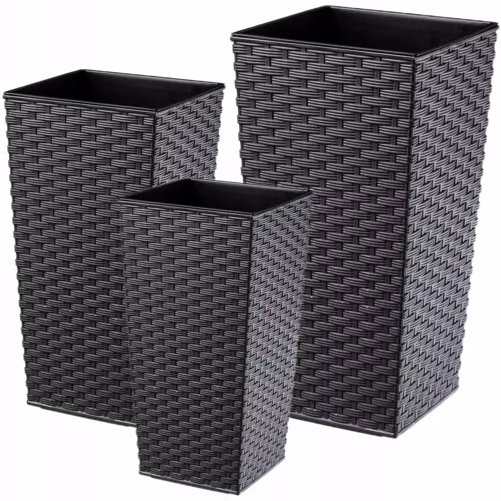 Set di 3 vasi da giardino KADAX in plastica color antracite con inserti, H: 57 cm, H: 68 cm, H: 75 cm – 2