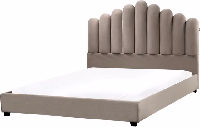 Letto matrimoniale velluto tortora 160 x 200 cm testata alta a conchiglia stile retrò