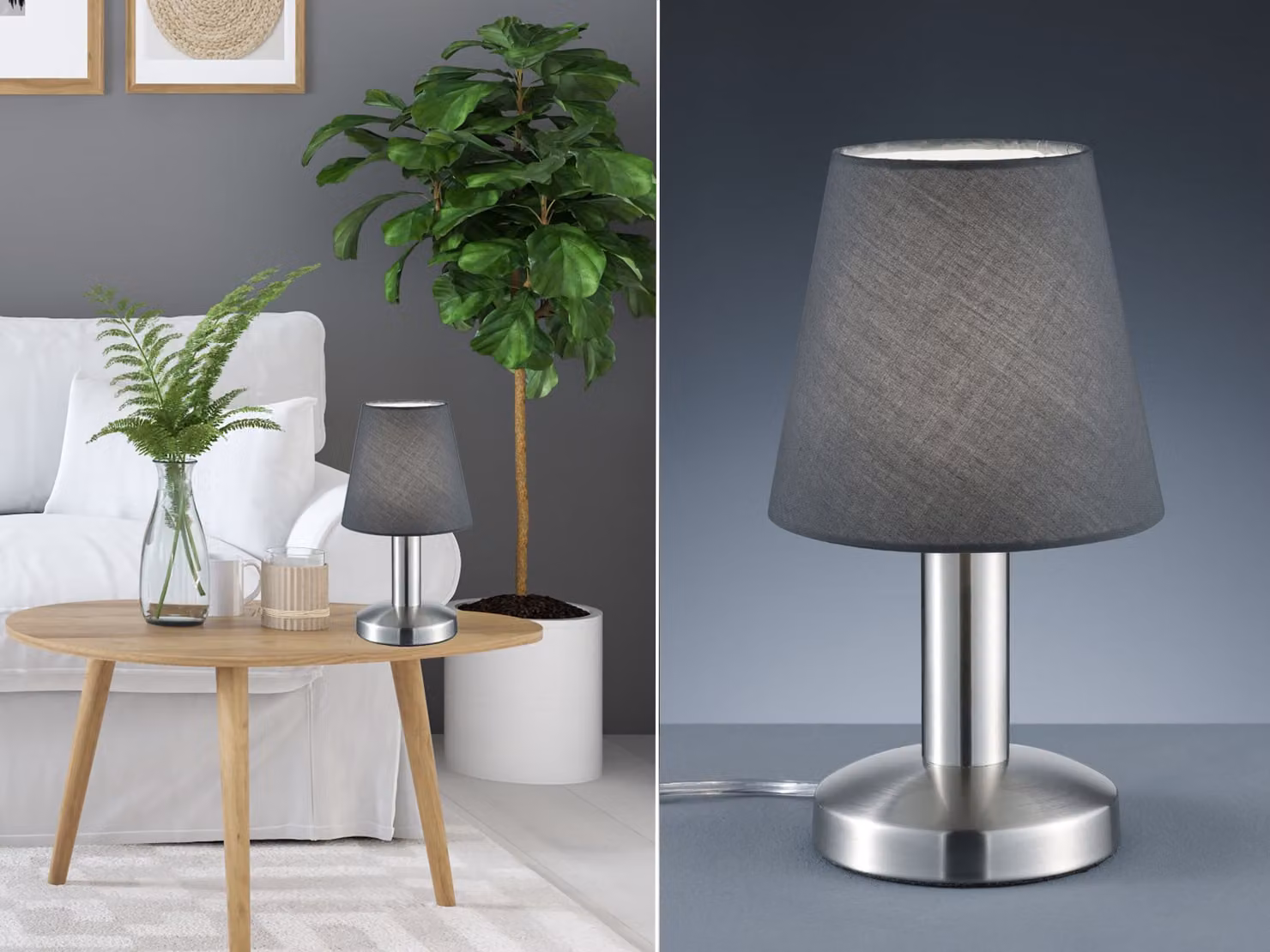 Lampada da tavolo a LED argento con paralume in tessuto grigio per davanzale - dimmerabile con touch