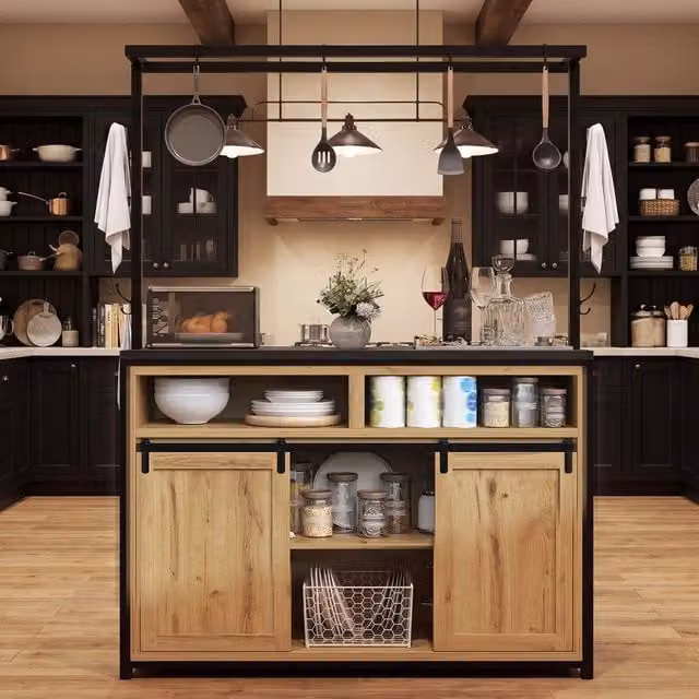 Mobile da cucina con piano lavoro e prese elettriche ¨C Minimal ¨C 183cm, finitura effetto legno nero