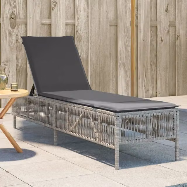 Lettino prendisole vidaXL in polyrattan con cuscino grigio e poggiatesta regolabile