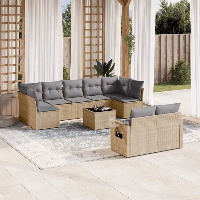 Maison Exclusive - Set Divano da Giardino 10 pz con Cuscini Beige in Polyrattan