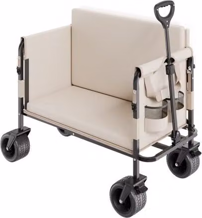 VEVOR Carrello Pieghevole Beige che si trasforma in Panca con Maniglia Regolabile, L 97 cm x P 58 cm x H 67 cm