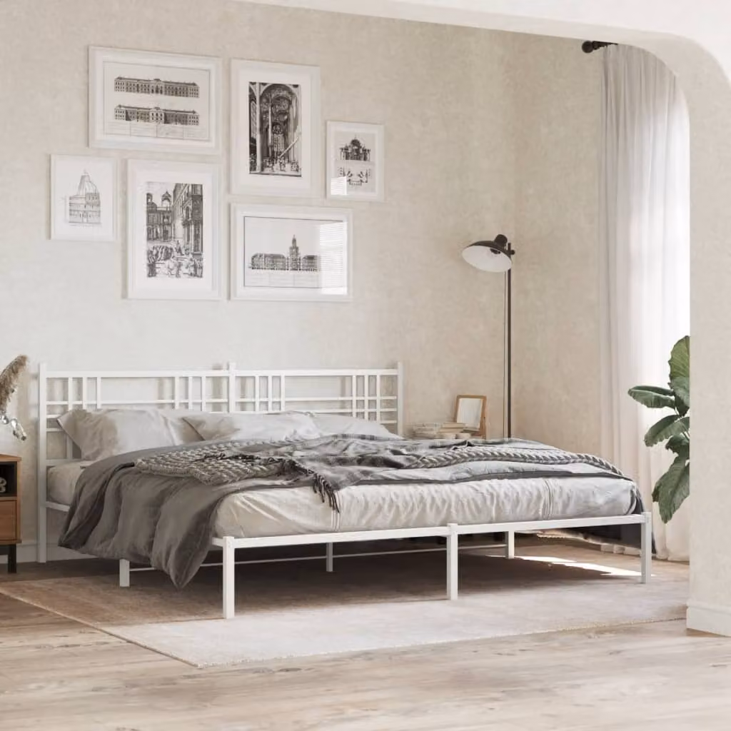 vidaXL Giroletto con Testiera in Metallo Bianco L: 198 cm, P: 207 cm, H: 90 cm