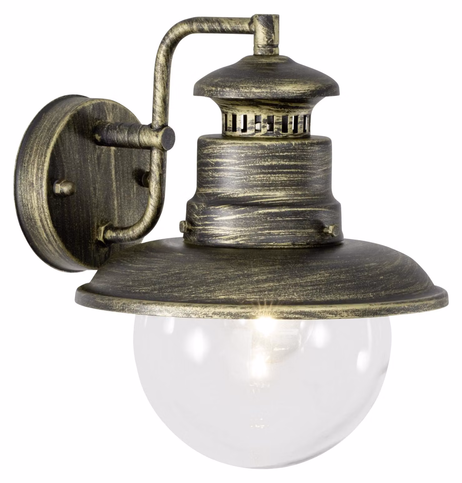Lampada da parete esterna, 26 cm, nera/oro, grado di protezione IP44, dimmerabile