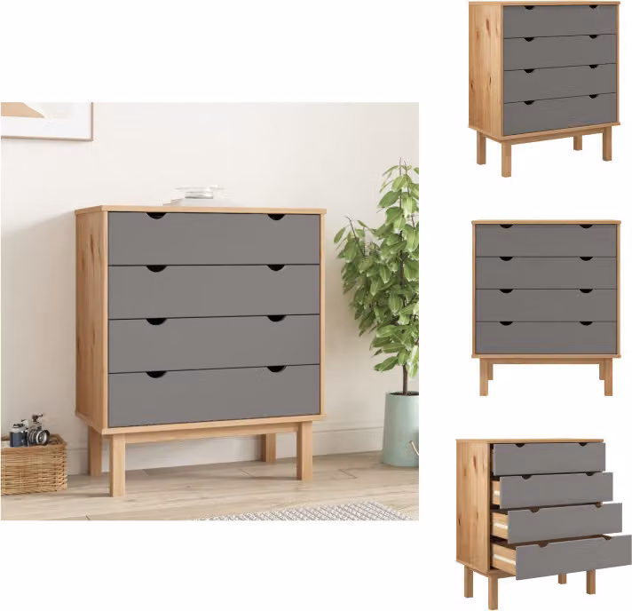 vidaXL Cassettiera OTTA Brown&Grey 76,5x39,5x90 cm in legno massiccio - Cassettiere