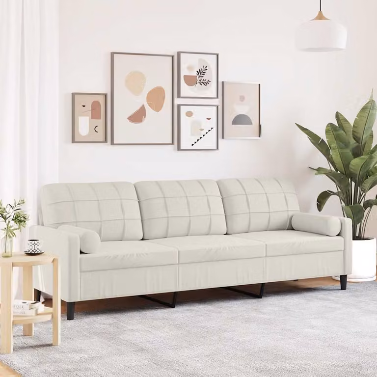 vidaXL Divano a 3 Posti Moderno in Velluto Beige con Cuscini e Coperture Rimovibili L: 226 cm, P: 80 cm, H: 77 cm
