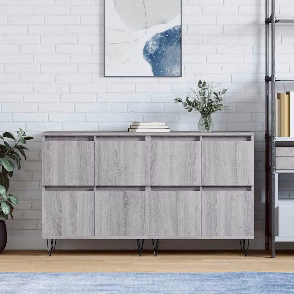 Set di 2 credenze vidaXL in legno multistrato e MDF, colore grigio, L: 120 cm, P: 70 cm, H: 35 cm
