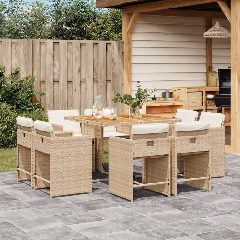 Maison Exclusive - Set da Pranzo da Giardino 9 pz con Cuscini Beige in Polyrattan