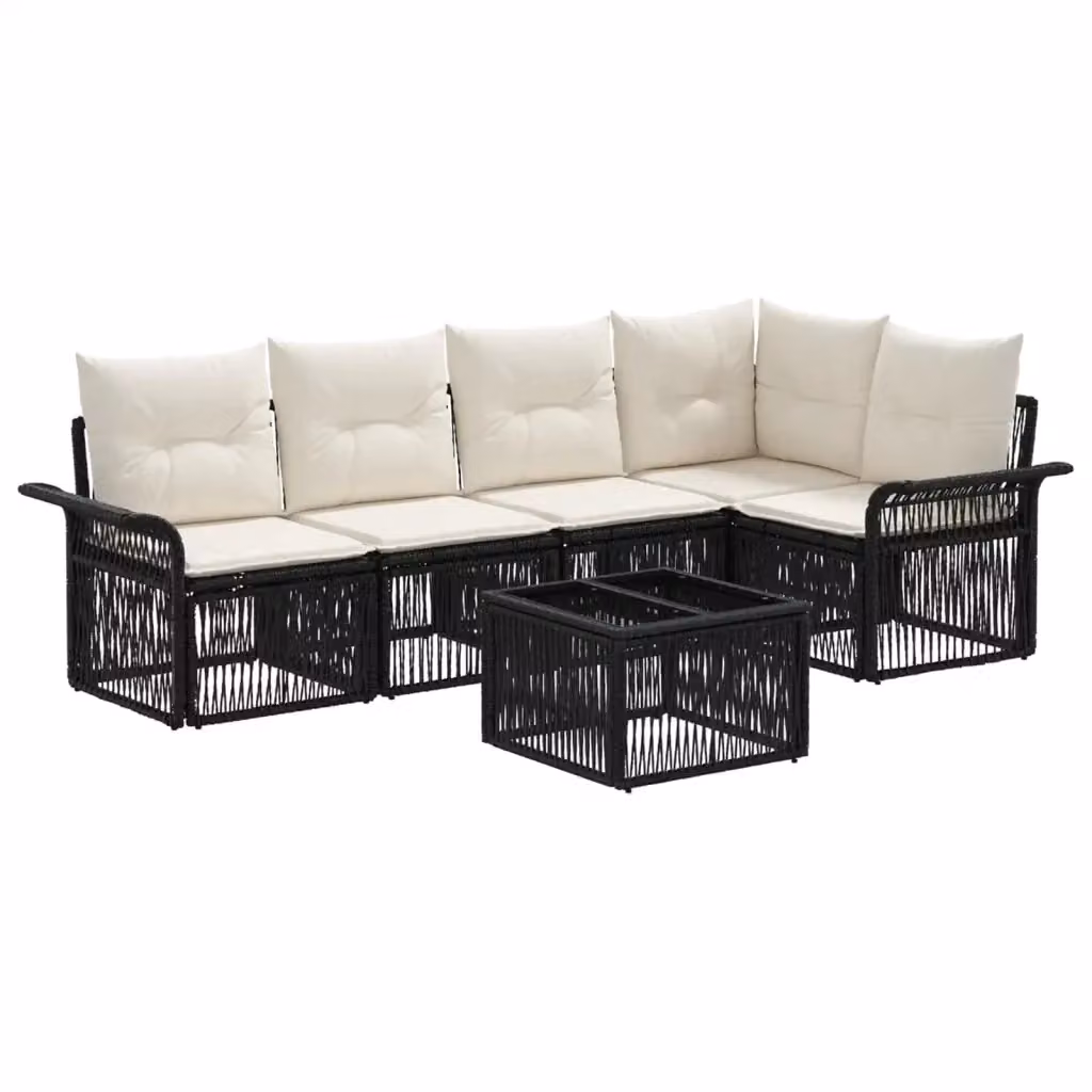 Set da giardino vidaXL a 6 pezzi in rattan nero con divano angolare, sedute e tavolino da caffè – 2