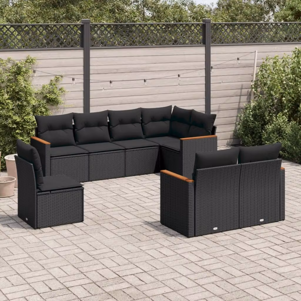 Maison Exclusive - Set da giardino 8 pezzi con cuscini in polyrattan nero