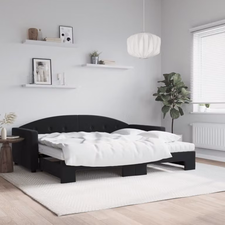 vidaXL Divano Letto Estraibile in Velluto Nero con Materasso in Schiuma L/P/H: 222 x 90 x 75 cm