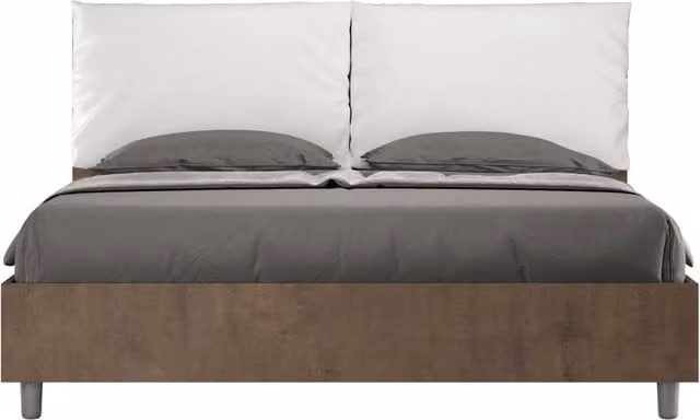 BS COM Letto matrimoniale con rete 160x190 Noce cuscini similpelle bianco