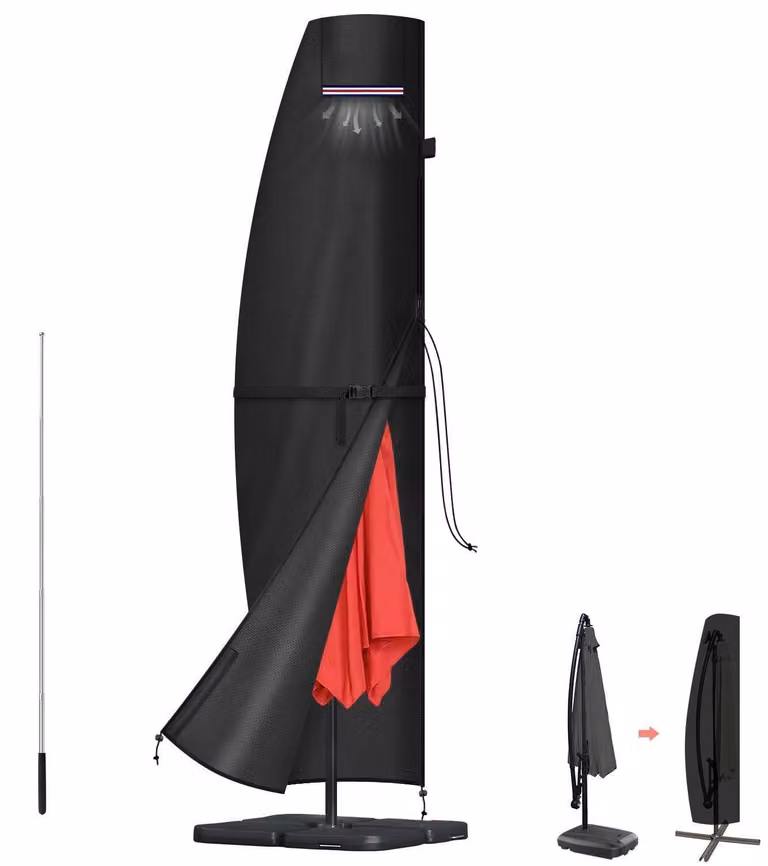Copertura protettiva per ombrelloni da giardino, dimensioni 240x40/70/50 cm, realizzata in tessuto Oxford 420D, con struttura di supporto e sistema di ventilazione