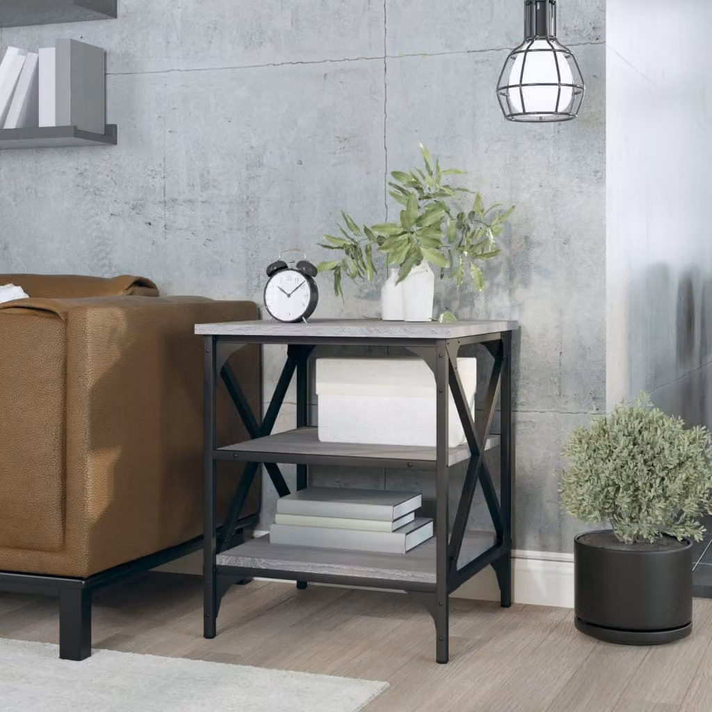 vidaXL Tavolino da Soggiorno in Legno e Metallo Grigio con Struttura a X L: 40 cm, P: 42 cm, H: 50 cm