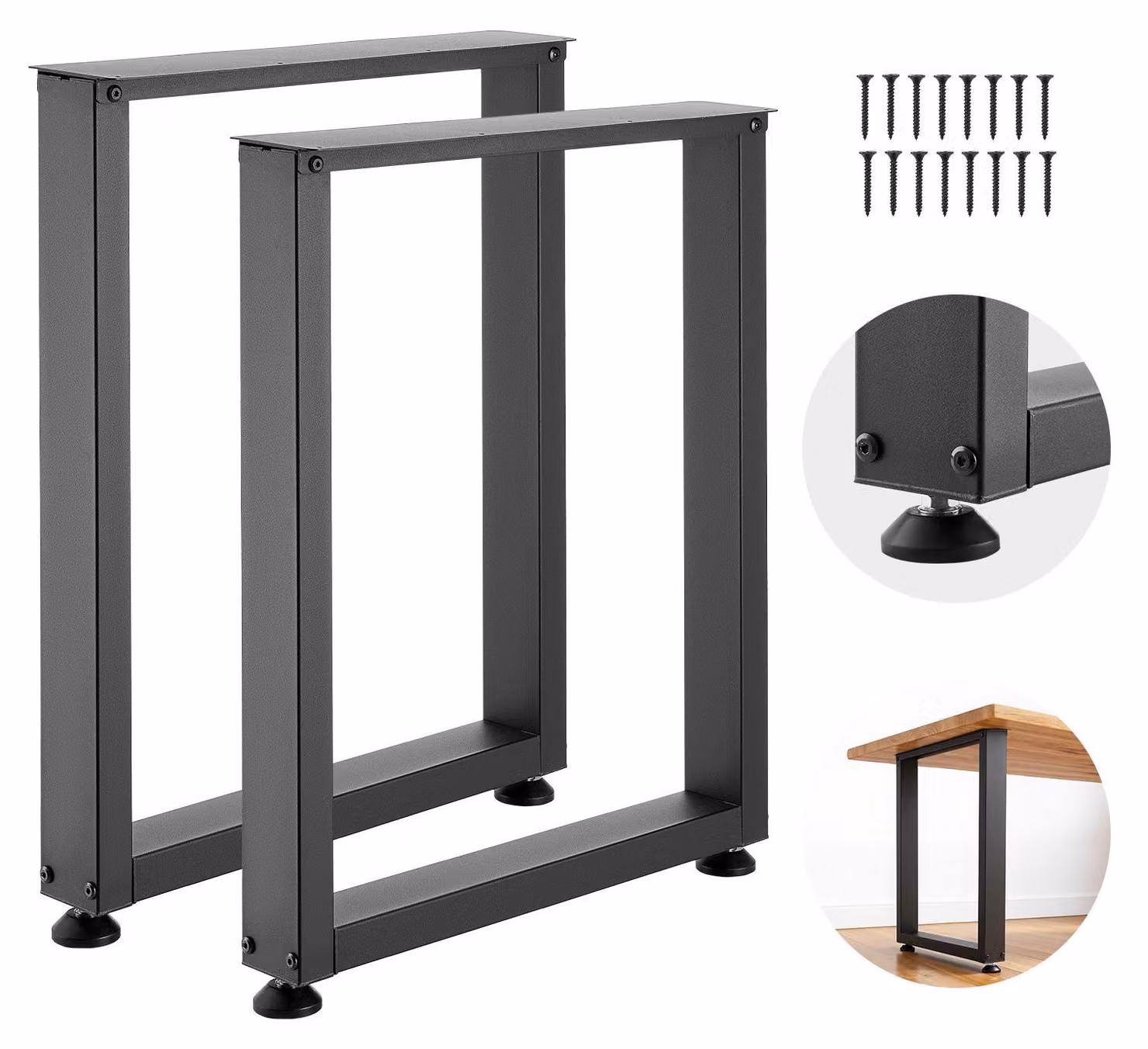 Piedini per tavolo - Set da 2 gambe per tavolo 60 x 75 cm - Profilo quadrato - Portata fino a 1000 kg - Per tavolo da pranzo, scrivania, tavolino da salotto - Nero