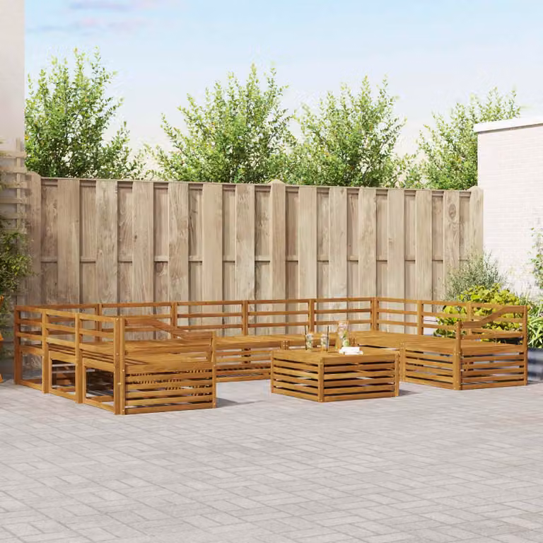 Set di divani da esterno vidaXL in legno di acacia marrone composto da 10 pezzi con cuscini inclusi per giardino e terrazza