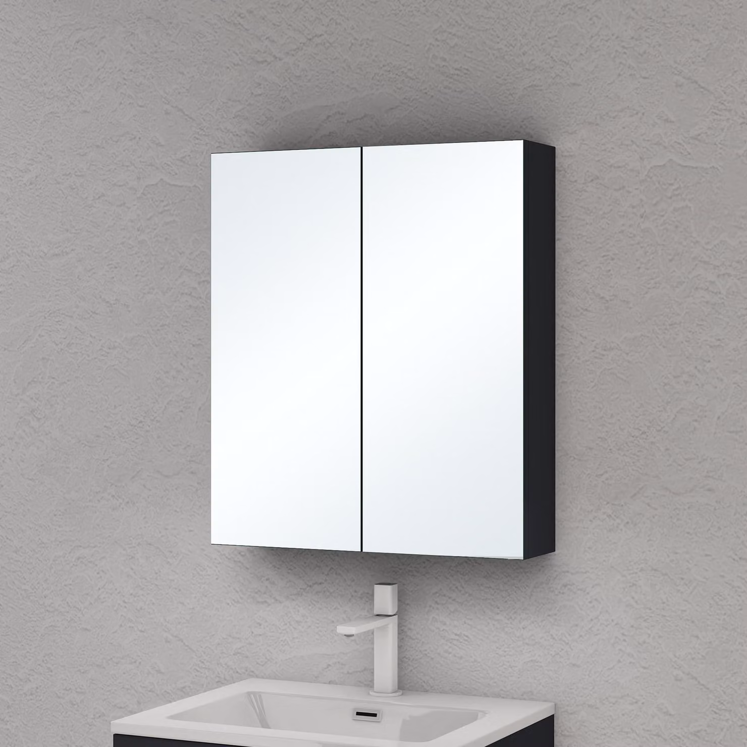 doporro Armadietto a Specchio 60x15x70cm, Specchio da Parete con 2 Ante in Legno Antracite opaco Spiegelschrank 02