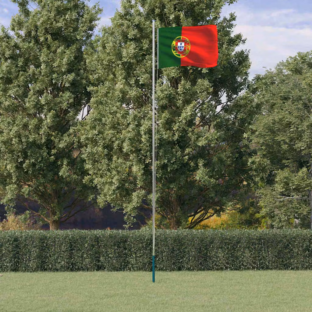 Asta e Bandiera del Portogallo vidaXL in Alluminio e Poliestere, Colore Argento e Multicolore, Lunghezza: 6,08 m