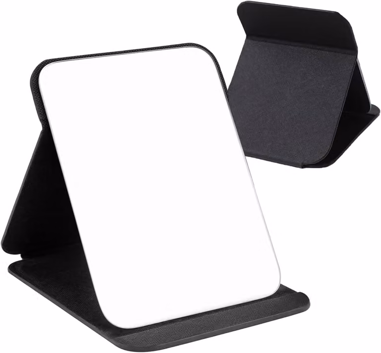 Specchio da scrivania pieghevole, con angolo regolabile, superficie specchiante ad alta definizione, supporto in PU, portatile, ideale per la casa